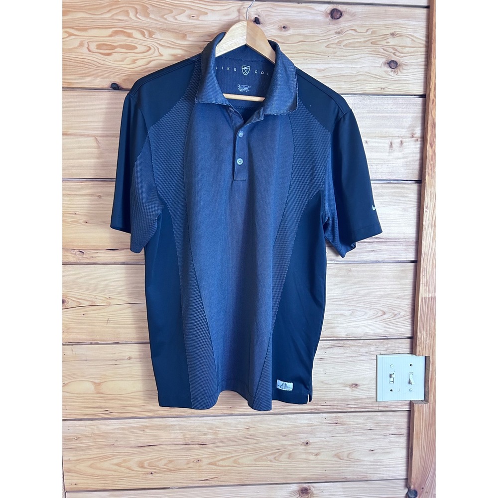 Nike Golf Mens Black Charcoal Textured Performance Polo Shirt Short‎ Sleeve L